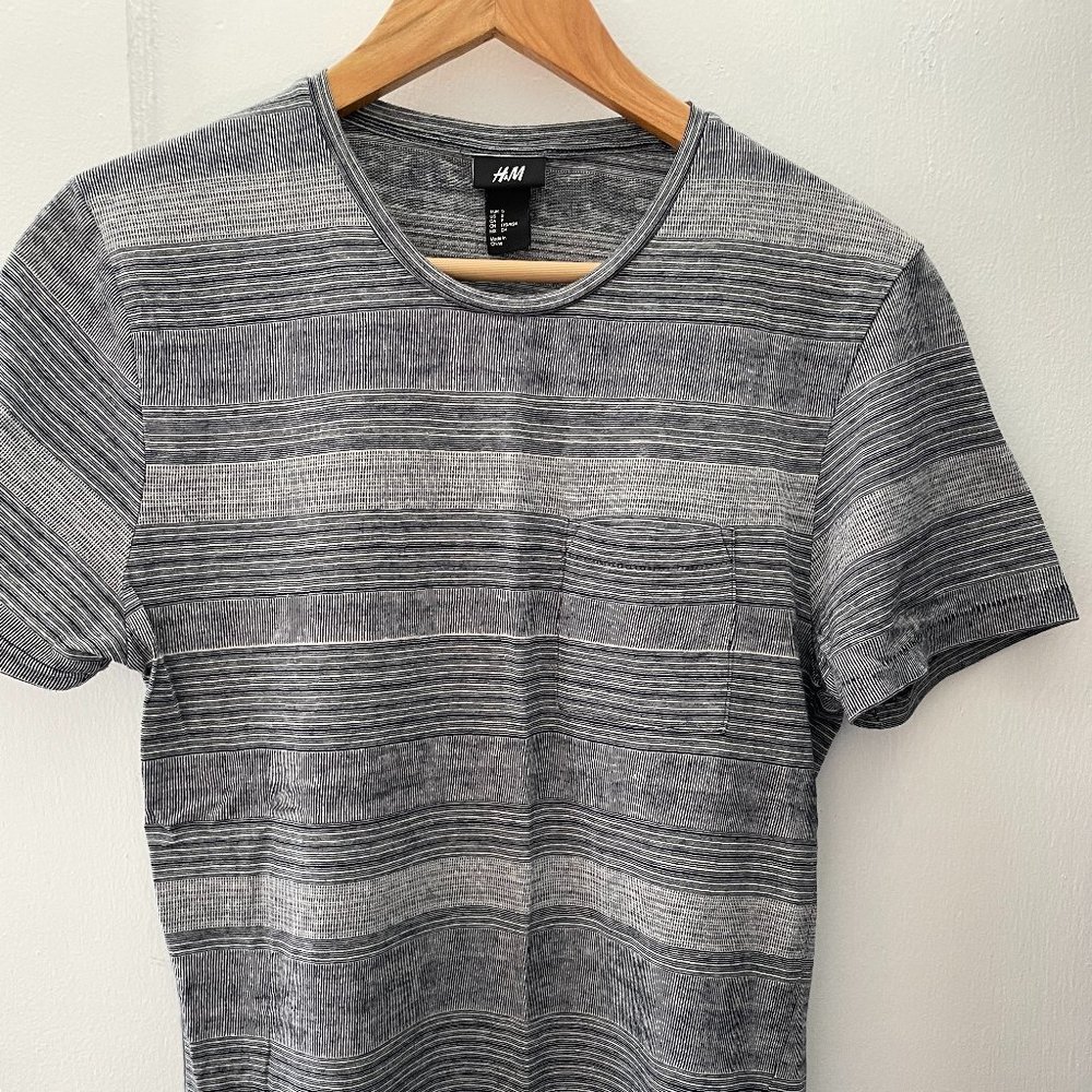 Grey and Black Stripped H&M T-Shirt